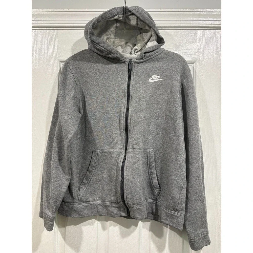 Nike Women's XL Gray Full Zip Fleece Hoodie Sweatshirt Embroidered Logo